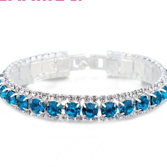 Blue Crystal & White Rhinestone Petite 6" Bracelet - Picture 2 of 6